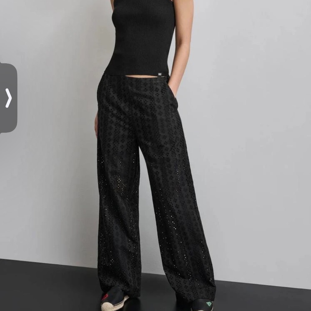 DKNY Black Eyelet wide Leg Women's Trouser